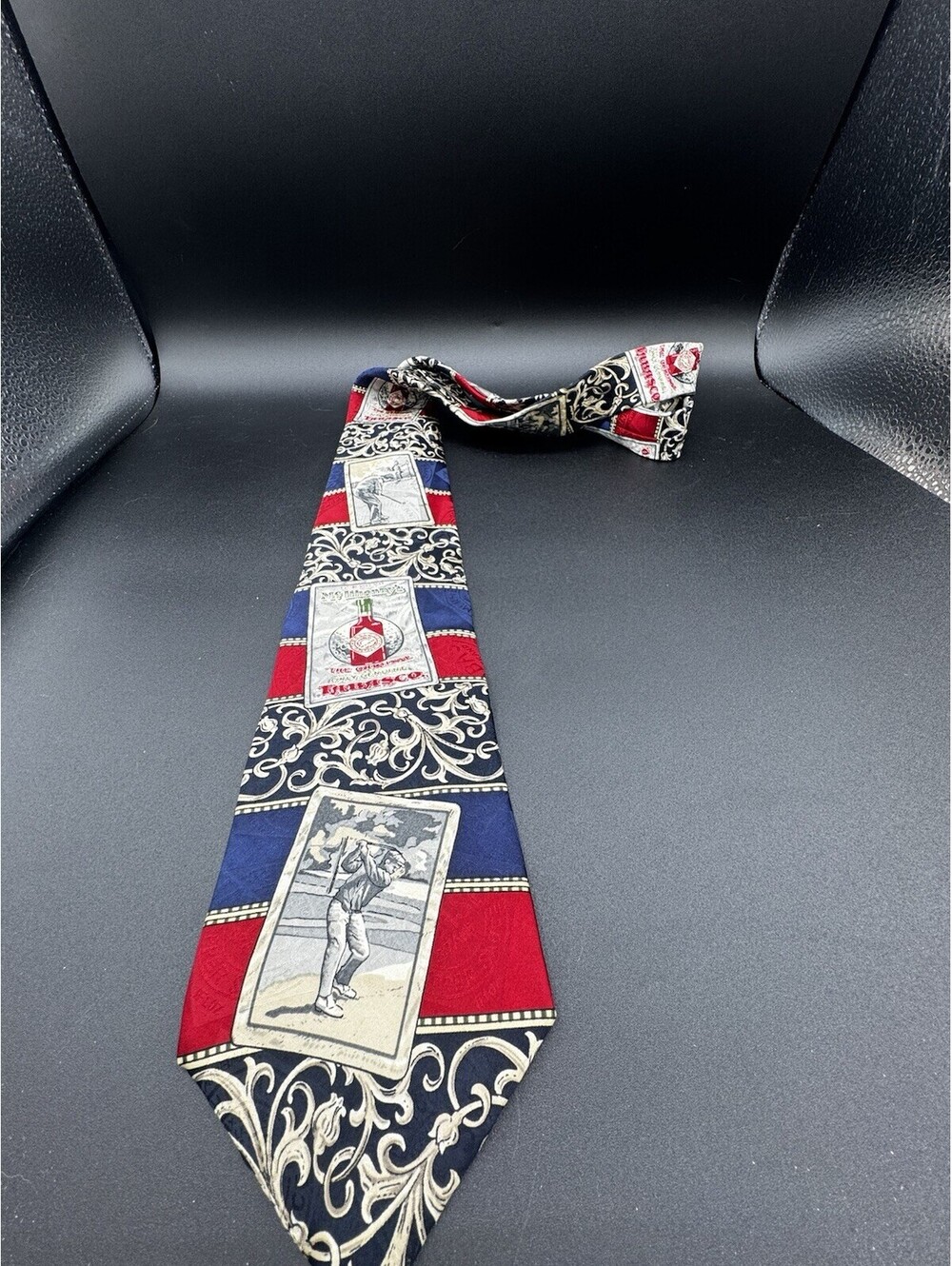 Vintage Tabasco Golf Tie 100% Silk Novelty Necktie Golfer Golf Ball Sports
